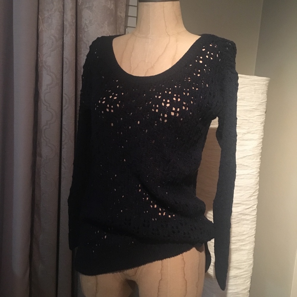 NWOT Vtg Y2K Gilly Hicks Navy Blue Loose Fit Open Knit Scoopneck Sweater Size XS